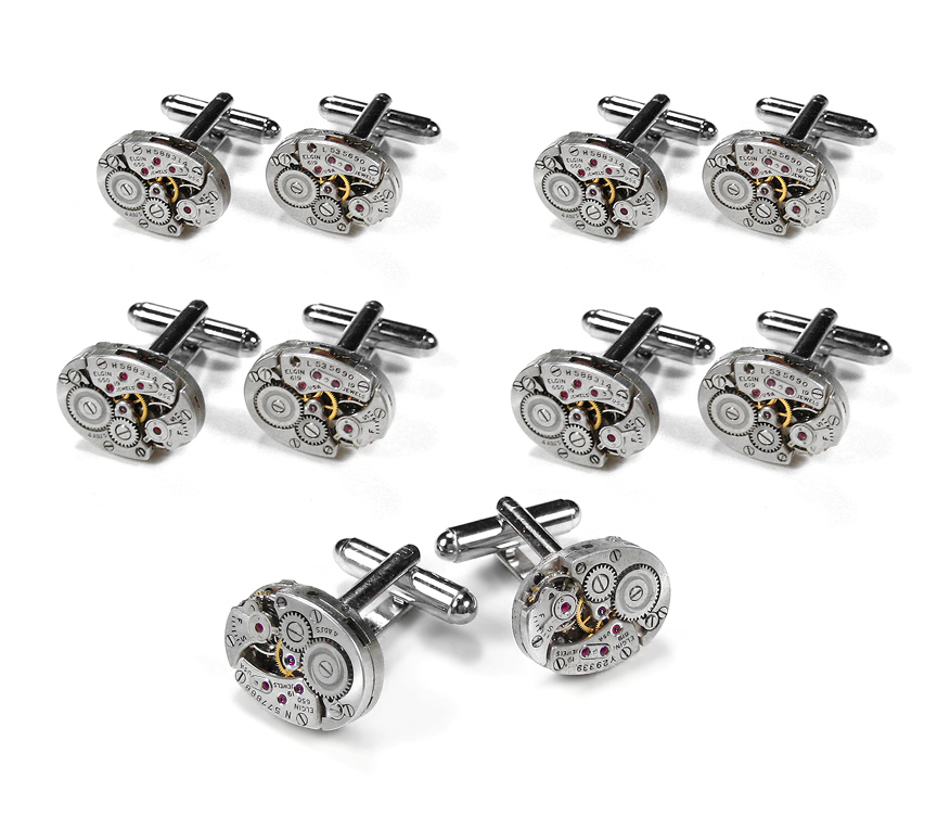 Cufflinks_ELGINSmallOvalFivePairGroomsmenWeddingSet1