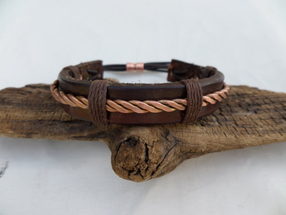 Leather and Copper Bracelet, Men's 