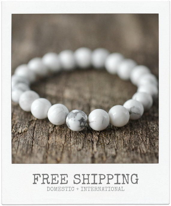 8mm White Howlite Bracelet Mens Bracelet 