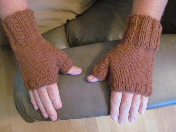 Mens Fingerless Gloves Caramel Brown L to XL