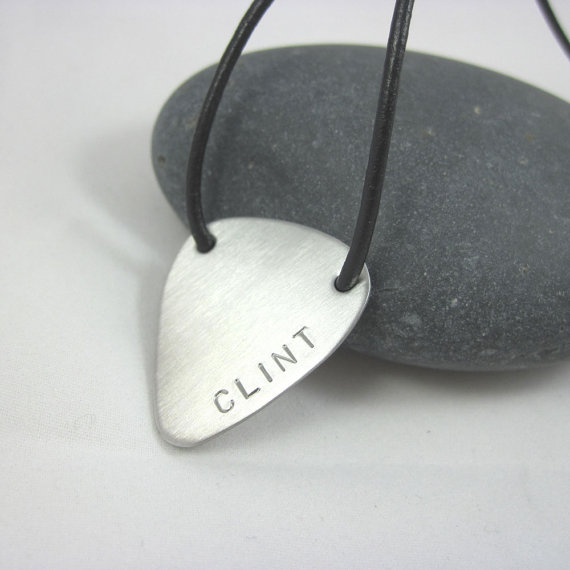 Personalized Guitar Pick Necklace Leather Cord Custom Guitar Pick Stainless Steel Guitar Pick