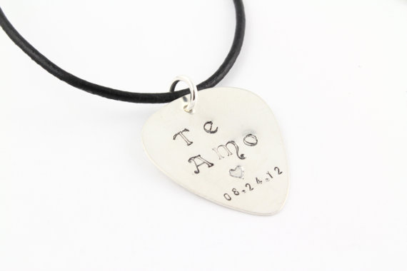 Personalized Guitar Pick Necklace, Sterling Silver Guitar Pic Necklace 