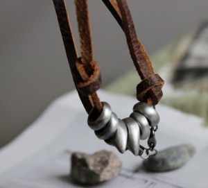 Leather Metal Men's Necklace Handmade