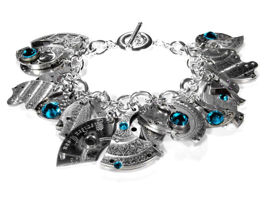 Bracelet_SilverWatchPartsDanglesTurquoiseSwarovskiCrystals5