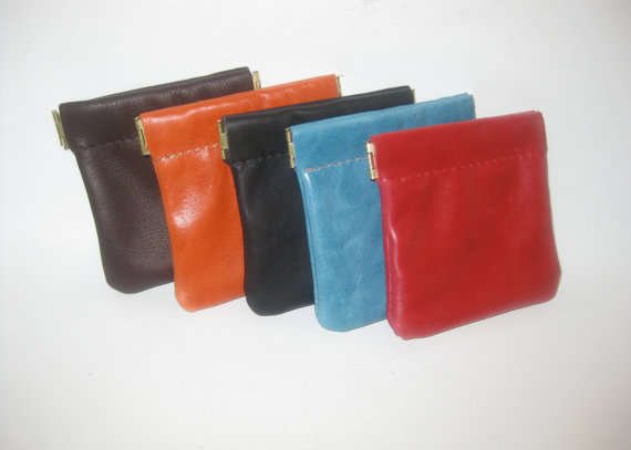 Leather Coin Pouch/ Change Purse/ Squeeze Frame Coin Case